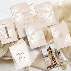Hochzeitspapeterie Einladungskarte Altarfalzkarte Save the Date Menükarte Tischnummer Dankeskarte Fächerkarte Beige Magnolie Frühling