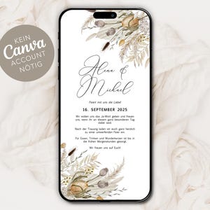 Invito di nozze digitale da inviare tramite WhatsApp - Invito di nozze online personalizzato Fiori secchi della Pampa Boho