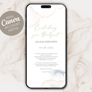 Digitale Hochzeitseinladung zum versenden per WhatsApp - Personalisierte online Einladung Aquarelle