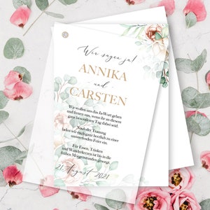 Hochzeitseinladung Einladungskarte Transparentpapier mit Niete A6 Druck auf 300 g Karton einseitig Eukalyptus floral Greenery