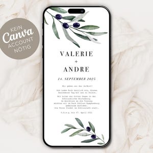 Digitale Hochzeitseinladung zum versenden per WhatsApp - Personalisierte online Einladung zur Hochzeit Mediterrane Oliven