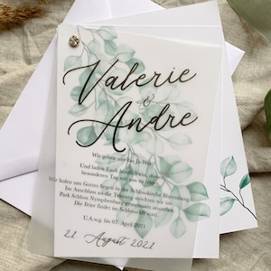Hochzeitseinladung Einladungskarte Transparentpapier mit Niete A6 Druck auf 300 g Karton einseitig Eukalyptus Floral #3