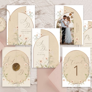 Hochzeitspapeterie Einladungskarte Save the Date Menükarte Tischnummer Namensschild Anhänger Sommer Wildblumen