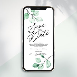 Carte numérique Save the Date à envoyer via WhatsApp - Invitation de mariage en ligne personnalisée Verdure florale d’eucalyptus #4