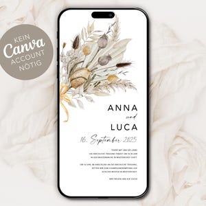 Digitale Hochzeitseinladung zum versenden per WhatsApp - Personalisierte online Einladung zur Hochzeit Pampas Trockenblumen Boho