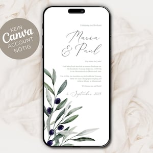 Digitale Hochzeitseinladung zum versenden per WhatsApp - Personalisierte online Einladung zur Hochzeit Mediterrane Oliven