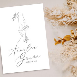 Muttertagskarte Muttertag Karte Postkarte Grußkarte Muttertagsgrüße Türkisch A6 Druck floral minimalistisch modern Anneler günün kutlu olsun