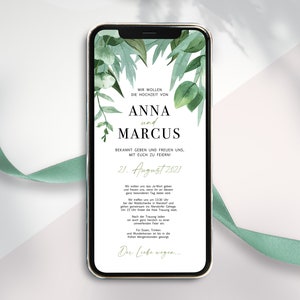 Carte d’invitation de mariage numérique à envoyer via WhatsApp - Invitation de mariage en ligne personnalisée Greenery #2