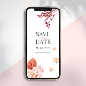 Digitale Save the Date Card om te verzenden via WhatsApp - Gepersonaliseerde online huwelijksuitnodiging Boho # 6