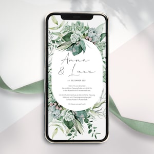 Digitale Hochzeitseinladung Einladung zum versenden per WhatsApp - Personalisierte online Hochzeitseinladung Floral Winter Eukalyptus