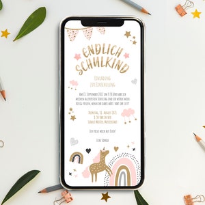 Invitation numérique à la fête d'inscription à l'école pour l'anniversaire à envoyer via WhatsApp - e-carte d'invitation en ligne personnalisée