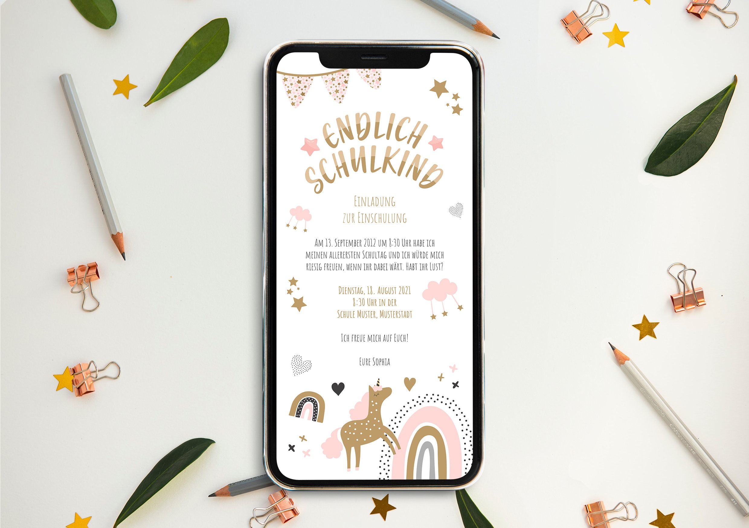 Digital invitation to school enrollment party for birthday to send via WhatsApp - personalized online invitation e-card