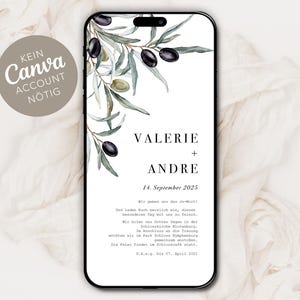 Digitale Hochzeitseinladung zum versenden per WhatsApp - Personalisierte online Einladung zur Hochzeit Mediterrane Oliven