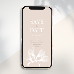 Digitale Save the Date Card om te verzenden via WhatsApp - Gepersonaliseerde online huwelijksuitnodiging Magnolia