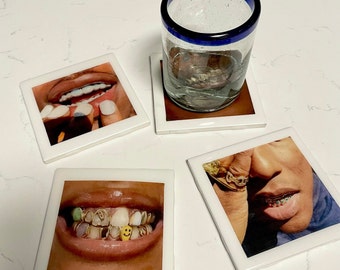 Grillz Drink Coasters | Set of 4 | Aesthetic Home Decor | Drinkware | Gift | House Warming | Table Decor | Square Coaster