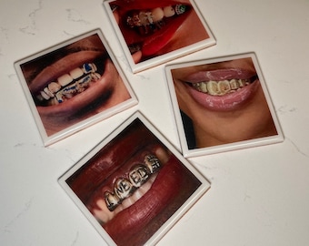 Grillz2 Drink Coasters | Set of 4 | Aesthetic Home Decor | Drinkware | Gift | House Warming | Table Decor | Square Coaster