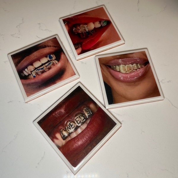 Grillz2 Drink Coasters | Set of 4 | Aesthetic Home Decor | Drinkware | Gift | House Warming | Table Decor | Square Coaster