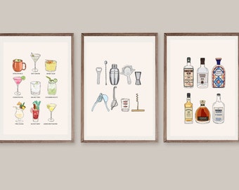 Colorful Minimalistic Bar Cart Art | Set of 3 Prints
