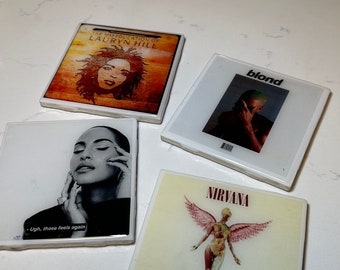 Custom Drink Coasters | Set of 4 | Album Covers | Aesthetic Home Decor | Drinkware | Gift | Personalized | Table Decor | Square Coaster