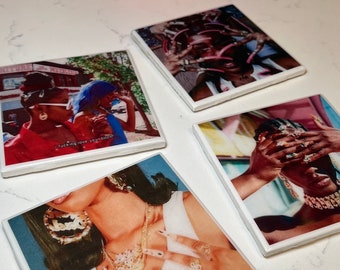 Black Women Aesthetic | Drink Coasters | Set of 4 | Aesthetic Home Decor | Gift | House Warming | Table Decor | Square Coasters