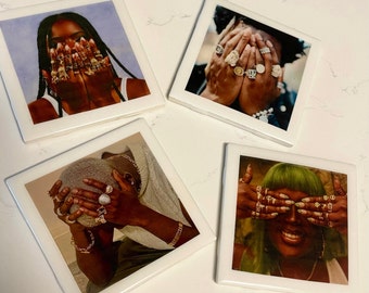 Ringz Drink Coasters | Set of 4 | Aesthetic Home Decor | Gift | House Warming | Table Decor | Square Coaster