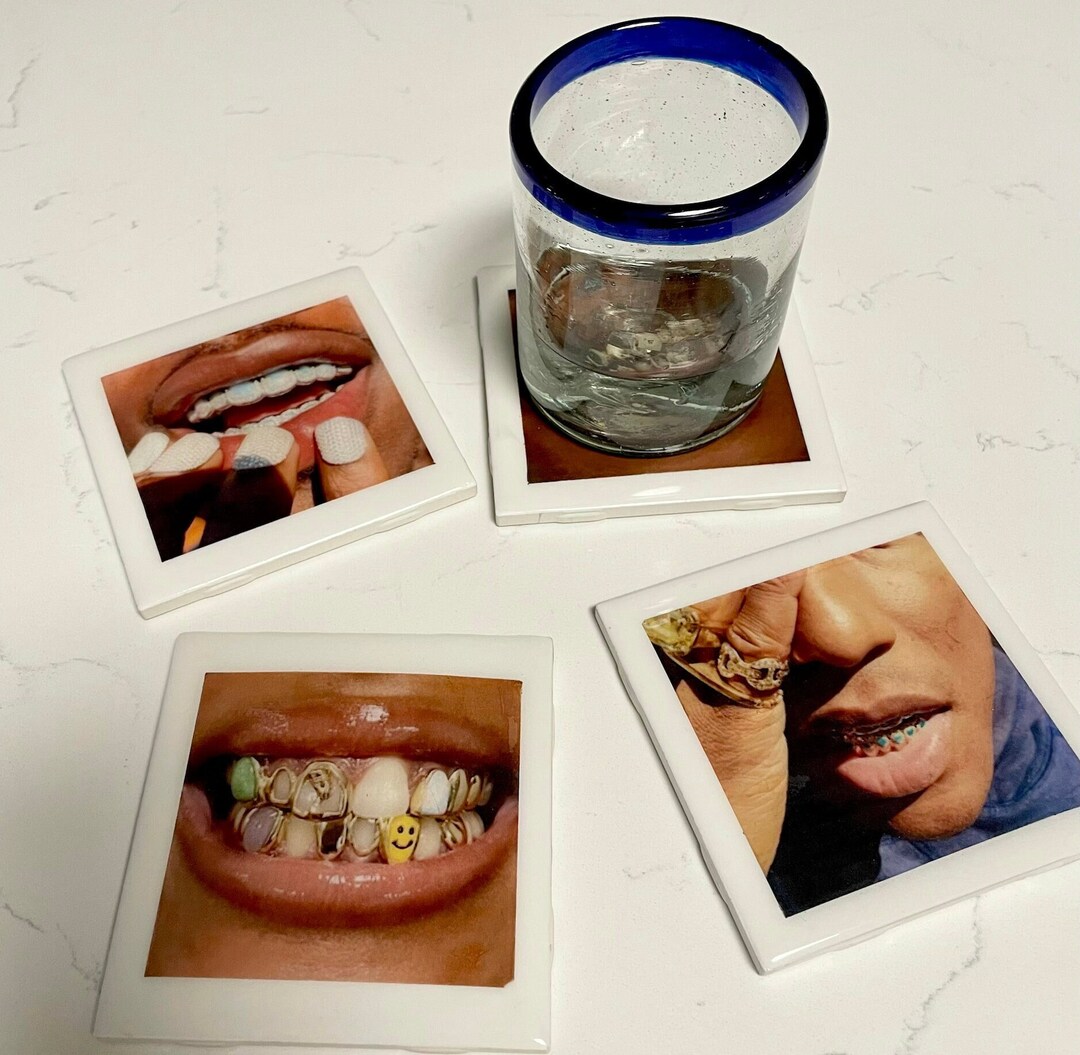 Grillz Drink Coasters Set of 4 Aesthetic Home Decor Drinkware Gift