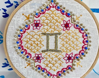 Zodiac Gemini Embroidery Hoop