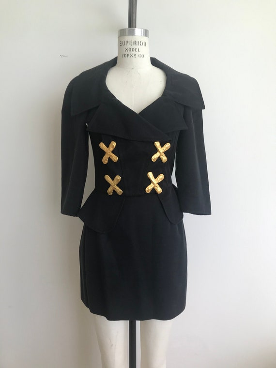 Christian Lacroix 1990s Black Jacket with Gold X'… - image 1