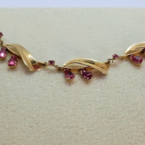 Vintage Amco Jewels Bright Pink Rhinestone Screw Back Earring 18&quot; Necklace set 14k gold filled in the Original Box No Missing Stones