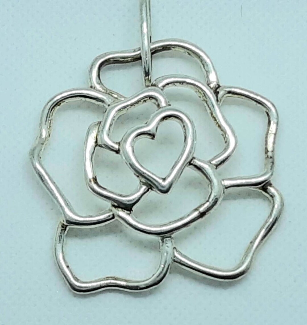 Vintage Sterling Silver 925 Large Solid Rose Flower Pendant 19 Grams 2 ...