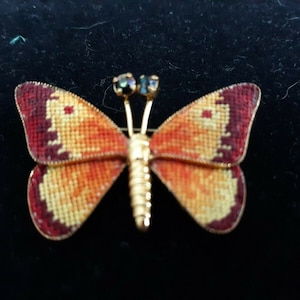 Vintage AUSTRIA GES GESCH Butterfly Petit point Brooch Pin Rhinestone 1 1/2&quot; x 1