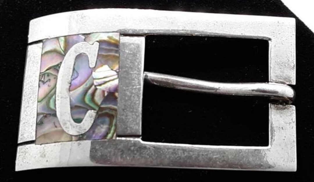 Vintage Rancho Alecre Taxco Mexico Sterling Silver 925 Belt Buckle Abalone 22g Mexican Sterling Silver Belt Buckle & Cuff Link-Abalone  main image 3