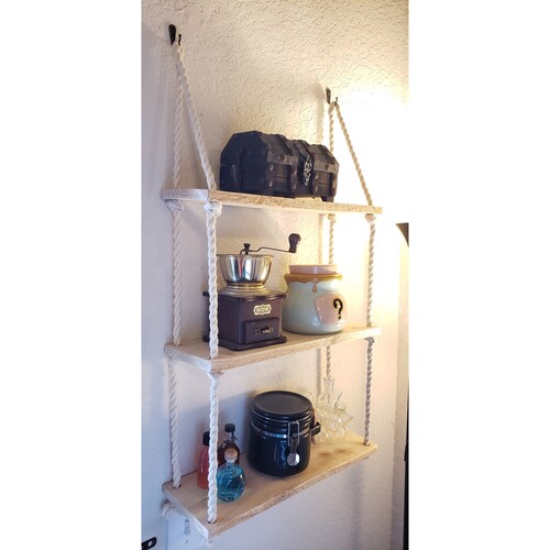 Wooden Hanging Rope Shelf Etsy