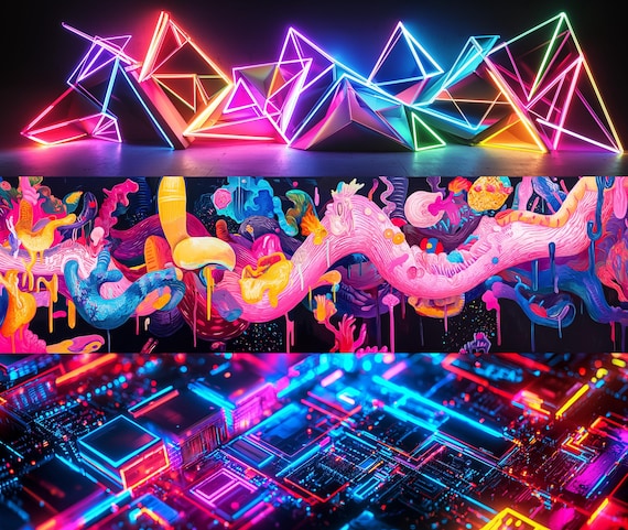 Neon Abstract Vibes - Dual Monitor Wallpapers - 12 High-resolution