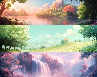 Pastel Landscape Dual Monitor Wallpaper – 12 High-Resolution Digital Artwork (Digital Download)