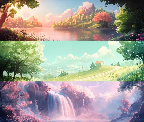 Pastel Landscape Dual Monitor Wallpaper – 12 High-Resolution Digital Artwork (Digital Download)