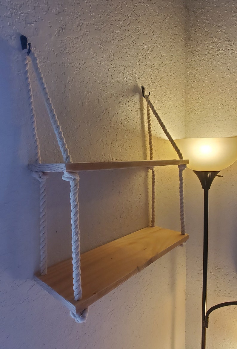 Wooden Hanging Rope Shelf Etsy