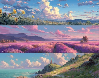 Faraway Fields - Studio Ghibli-Inspired Dual Monitor Wallpaper – 12 High-Resolution Digital Artwork (Digital Download)