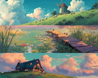 A Quiet Place - Studio Ghibli-Inspired Dual Monitor Wallpaper – 12 High-Resolution Digital Artwork (Digital Download)