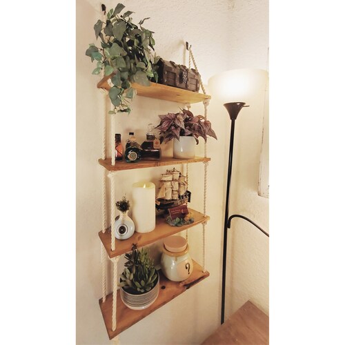 Wooden Hanging Rope Shelf Etsy