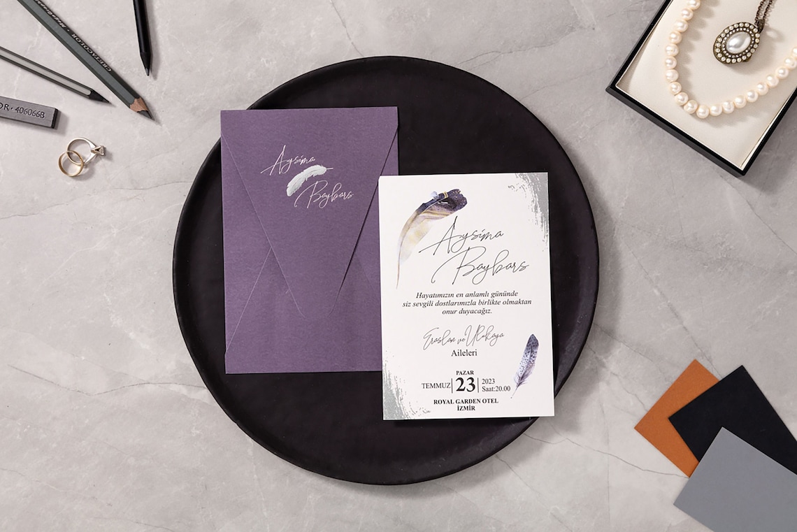 Purple Wedding Stationery Wedding Invitation Grey Wedding image 1