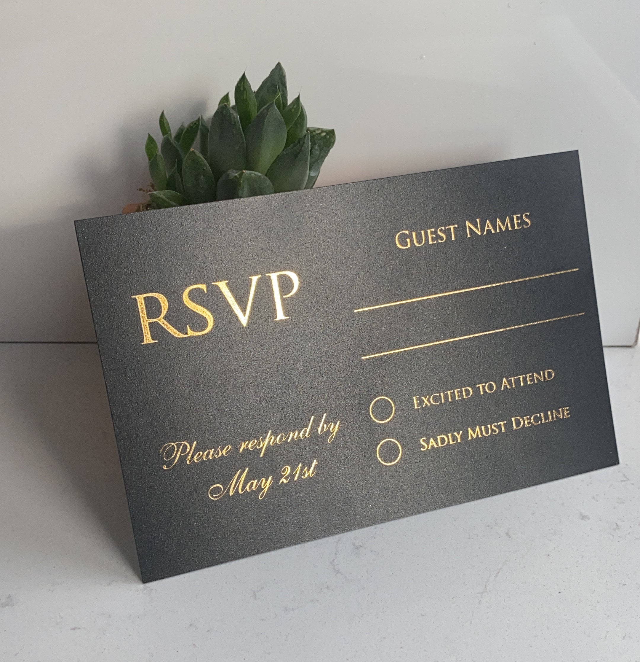 Foiled Rsvp Card Simple Rsvp Rsvp Wedding Cards Black And Etsy Uk