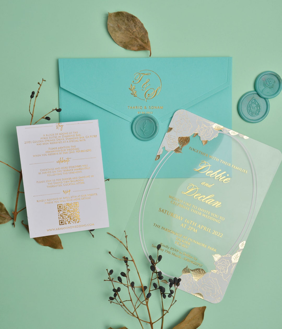 Acrylic Wedding Invitation, Wedding Invitation Clear, Blue Acrylic