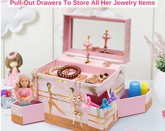 Enchantmints The Ballet School Musical Jewelry Box With 4 Drawers And Dancing Ballerina for Birthdays Valentine’s Gifts