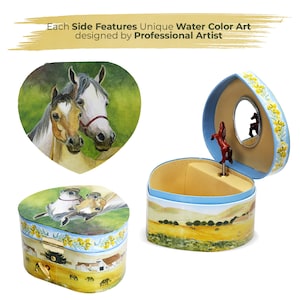Enchantmints Love Of Horses Heart Music Box for kids, Heart Shaped Kids Treasure Box for Birthday Holiday Valentine Gifts, Jewelry organizer