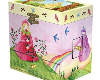 Enchantmints Spring Burst Schmuckschatulle für Mädchen Musical- Kinder Schatzschatulle mit 4 ausziehbaren Schubladen & drehendem geflügeltem Sprite - Spieluhr für Kinder