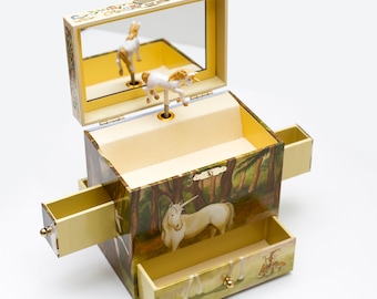 Girls Unicorn Musical Jewelry Box – Enchantmints Kids Treasure Box with 4 Pullout Drawers & Magical Spinning Figurine Gift