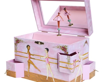 Enchantmints Black Ballerina Jewelry Box for Girls, Kids Treasure Storage Box with 4 Drawers, Baby Girl Christening Gift