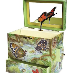 Enchantmints Monarchs Butterfly Musical Jewelry Box for Girls, Boys Treasure Chest for Coins & Bands, Ideal Gift for Birthday, Valentine Day