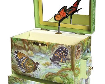 Enchantmints Monarchs Butterfly Musical Jewelry Box for Girls, Boys Treasure Chest for Coins & Bands, Ideal Gift for Birthday, Valentine Day
